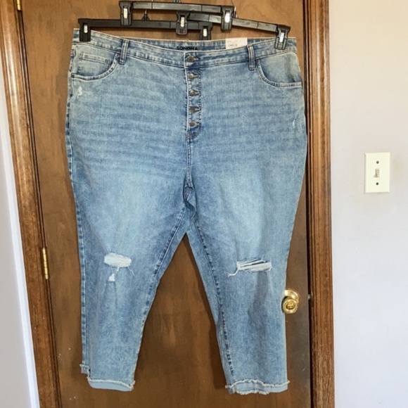 Sonoma Denim - Sonoma straight crop jean distressed cuffed raw hem button fly casual 24W